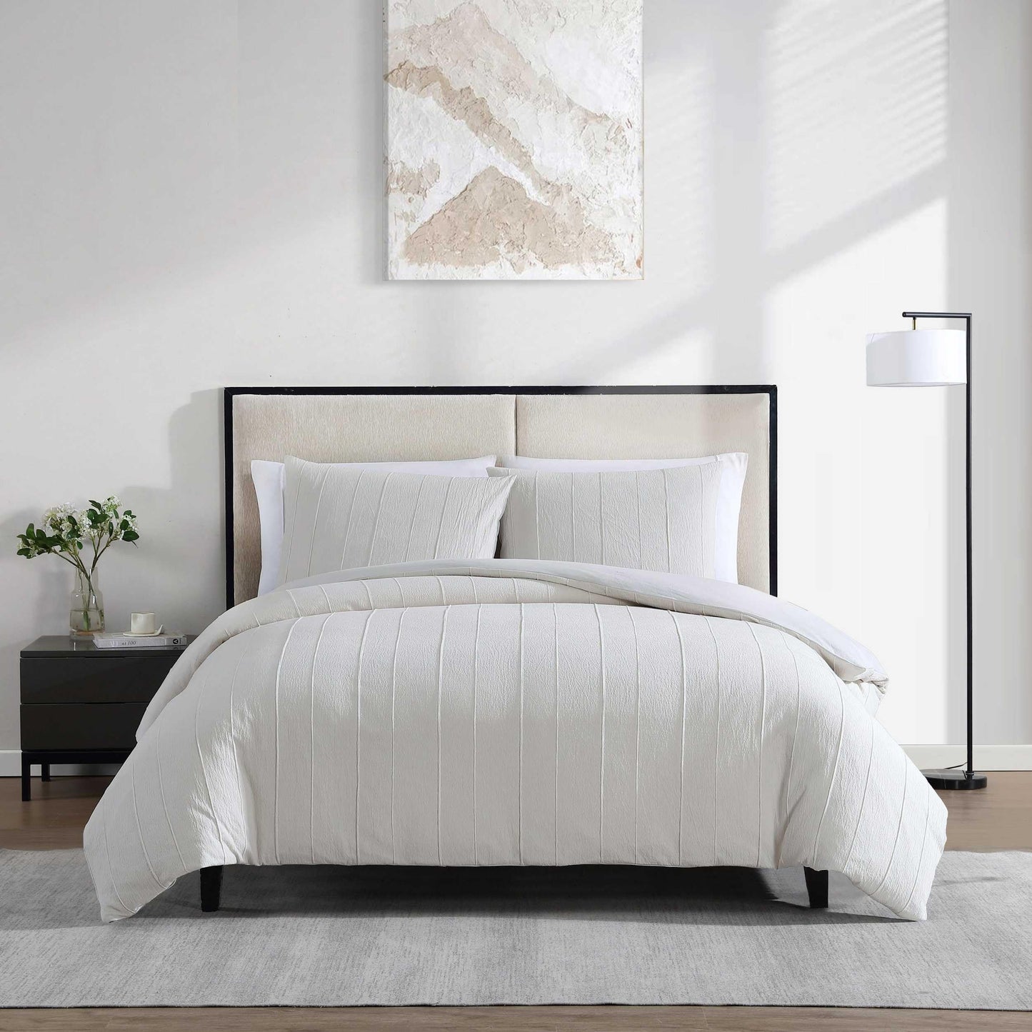 Vera Wang - King Comforter Set, Soft Cotton Bedding w/Smooth Cotton Percale Reverse, Lightweight for Year Round Comfort, 3 Piece Bed Set w/Matching Pillowcases (Woven Tucks Beige)
