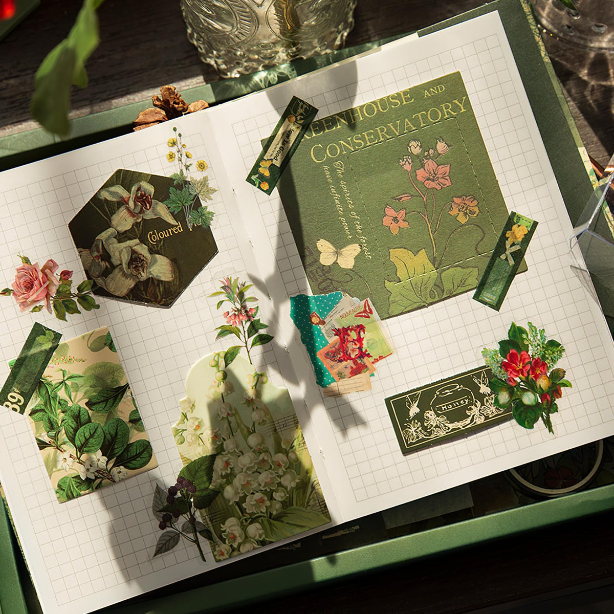 Draupnir Scrapbooking Supplies Kit,Vintage Botanical Aesthetic Scrapbook Kit for Junk Journal, Stationery,Bullet A6 Grid Notebook DIY Scrapbook Birthday Craft Gift for Teen Girl Kid Women