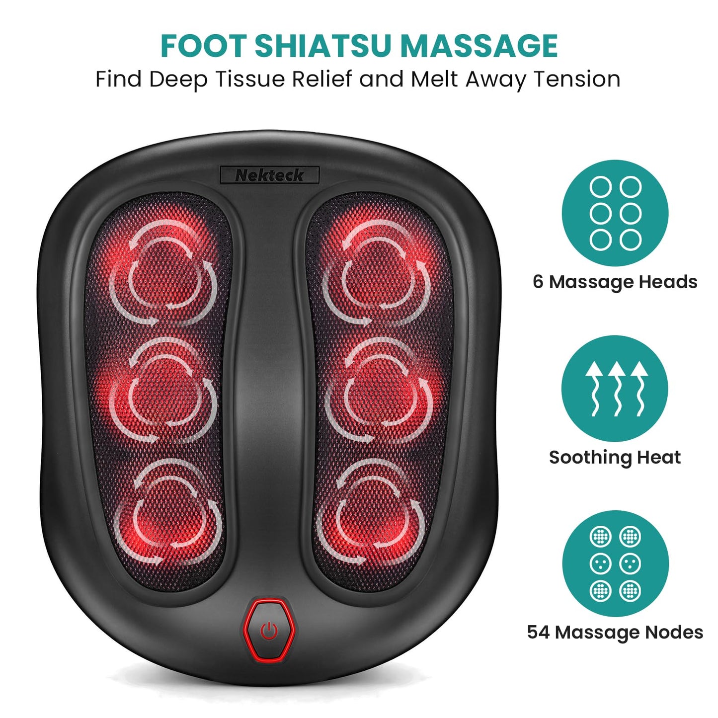 Nekteck Foot Massager with Heat, Shiatsu Heated Electric Kneading Foot Massager Machine for Neuropathy, Plantar Fasciitis, Feet Massage for Pain Relief, Circulation, Ideal Gifts for Man Woman Her Him