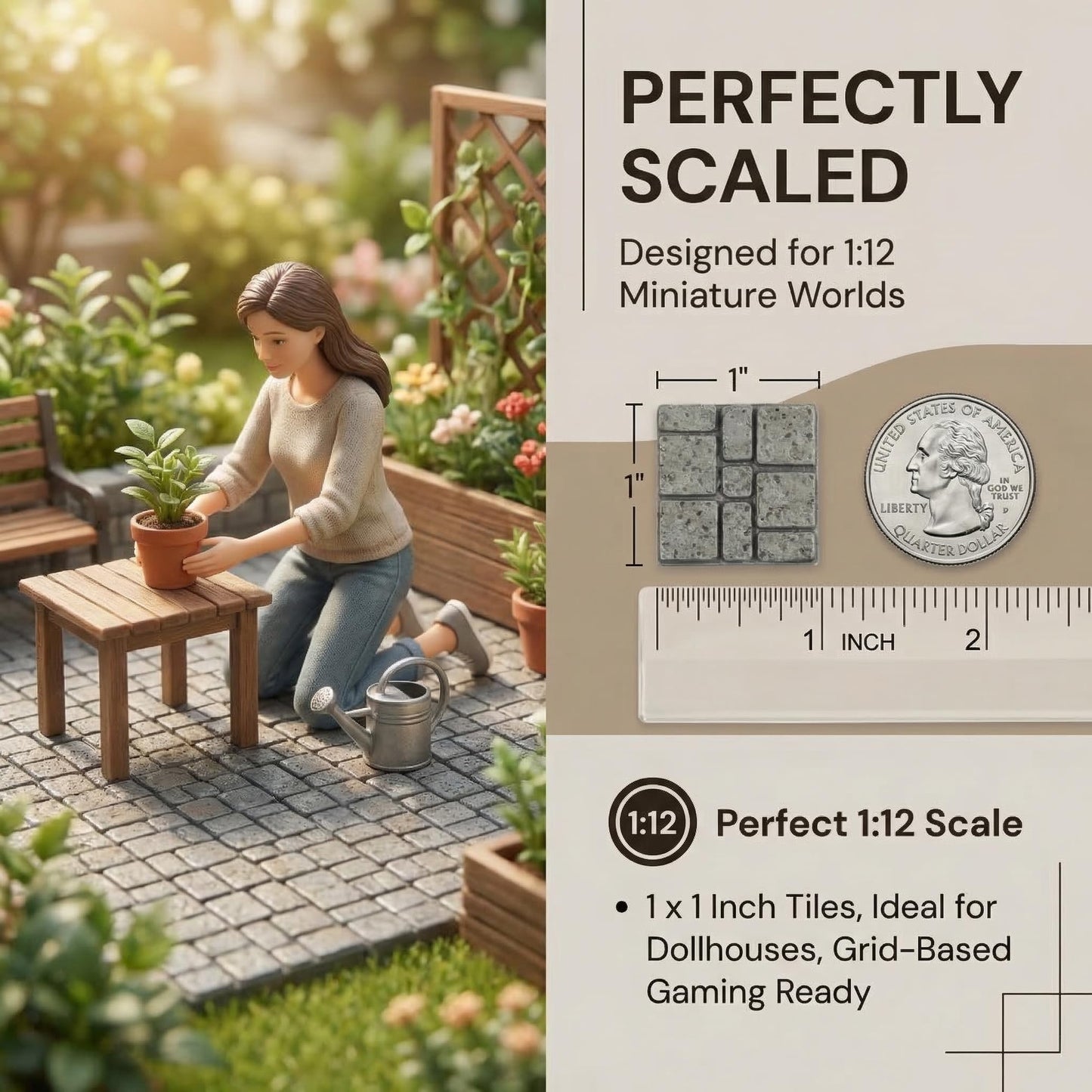100pcs, Dollhouse Miniature Paving Stones, Tiles for Modeling, Fairy Garden, and Tabletop Terrain, REDUCIO!