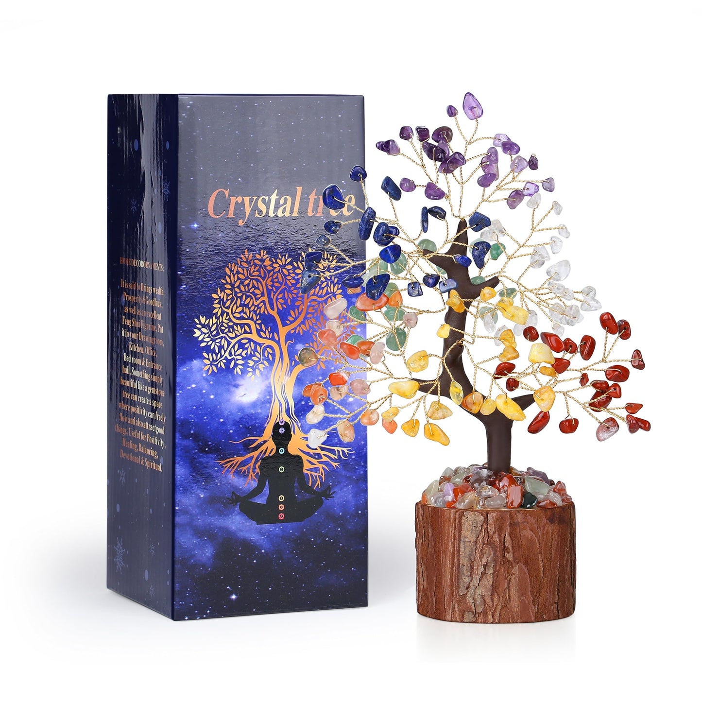 LAIDANLA 7 Chakra Crystal Tree of Life Positive Energy Good Luck Birthday Gifts Money Feng Shui Reiki Meditation Crystals Natural Stones Trees Home Office Desk Decor Spiritual Gifts for Women Men