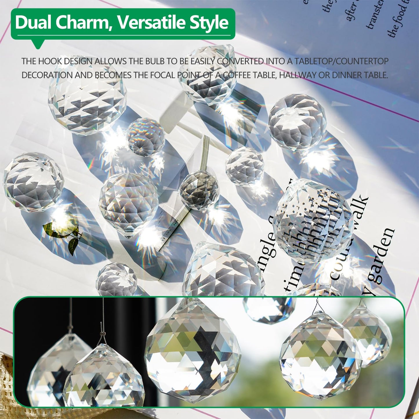 20mm 30mm 40mm Clear Crystal Ball Prism Suncatcher - 13 Pack K9 Glass Hanging Crystals Beads for Sun Catchers DIY Home Garden Window Wedding Party Christmas Decor