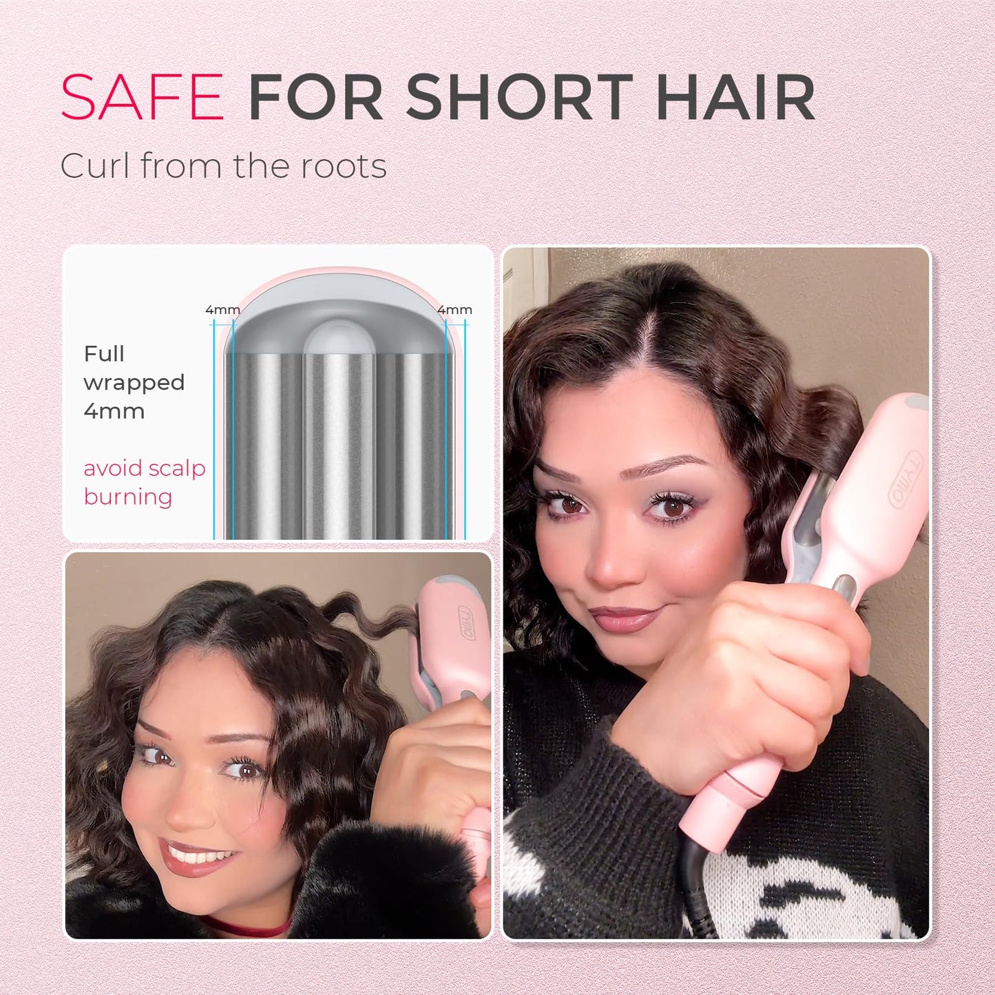 TYMO ROVY Hair Waver Crimper - Hair Curler, Deep Waver Curling Iron, Ionic Curling Wand with Ceramic Tourmaline Barrel for Women, Anti-Scald, Quick & Easy, Dual Voltage, Pink 25mm