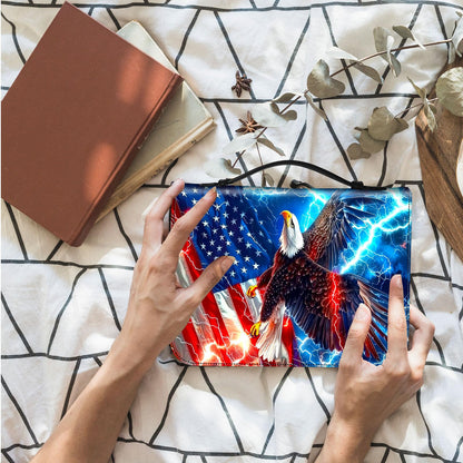 ETLKJVBL Leather Bible Cover for Women & Men, American Flag Eagle Fits Most Standard & Large Bibles - Premium Church, Travel, Gift Bible Case with Zipper Closure & Handles
