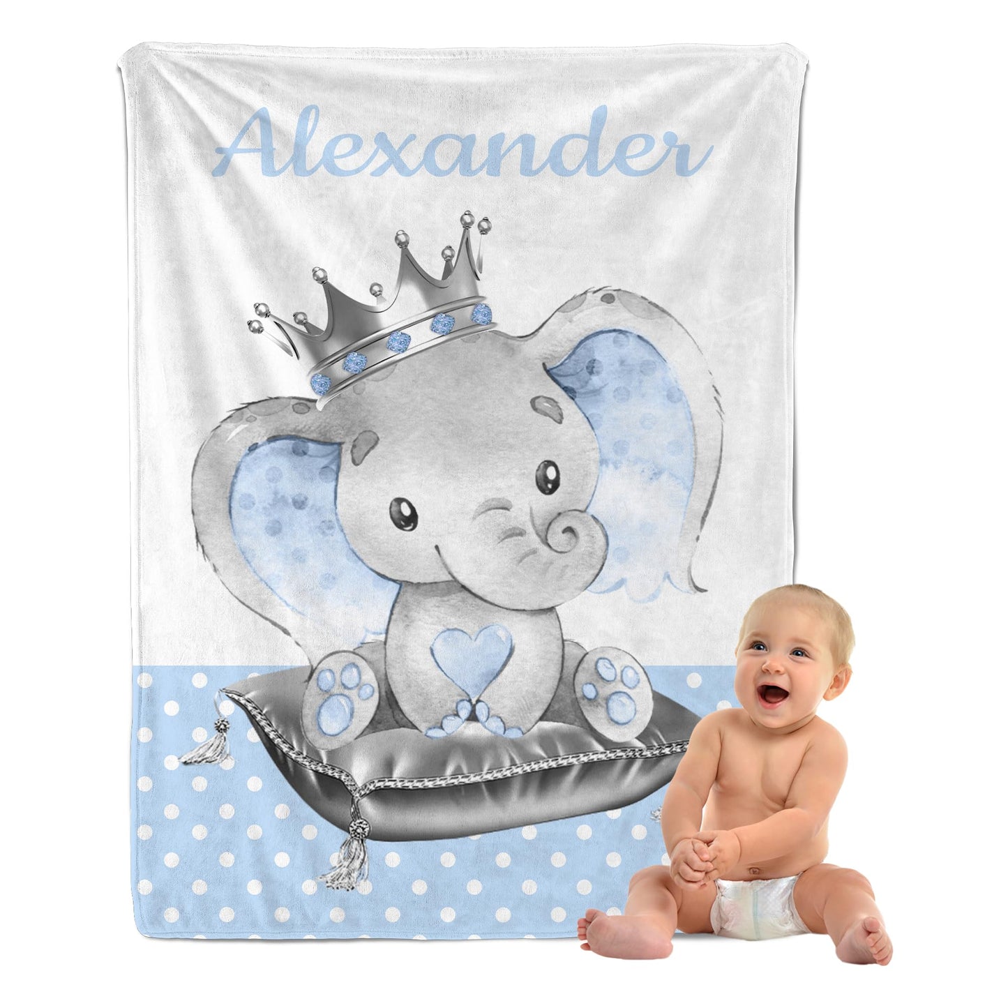 MAIWELL Personalized Baby Blankets for Boys Girls, Custom Elephant Kids Blanket with Name, Newborn Blanket, Receiving Blankets for Customized Baby Shower Christmas Birthday Gifts