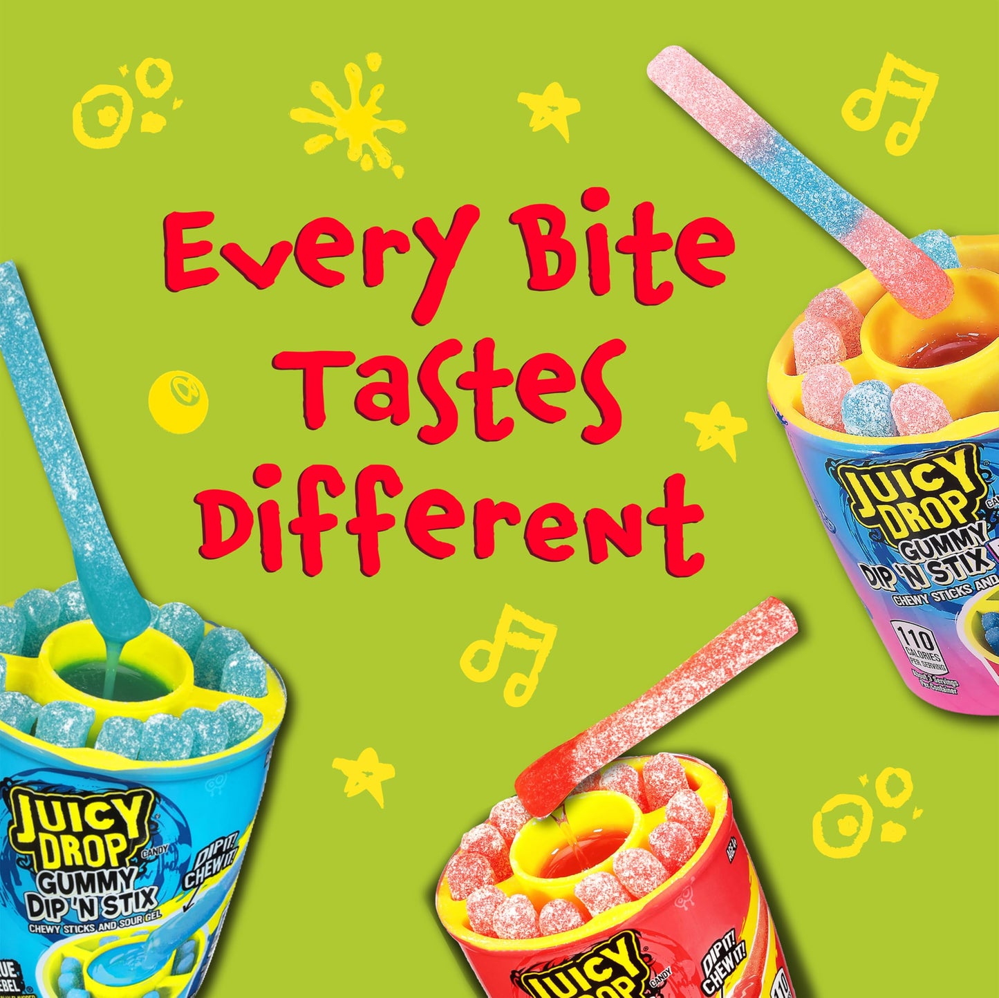Juicy Drop Gummy Dip 'N Stix - 8 Ct Sweet Gummy Candy & Sour Candy Variety Pack - Assorted Bulk Candy Sticks for Kids Party Favors, Goodie Bag Stuffers & Sweet Treats For Kids