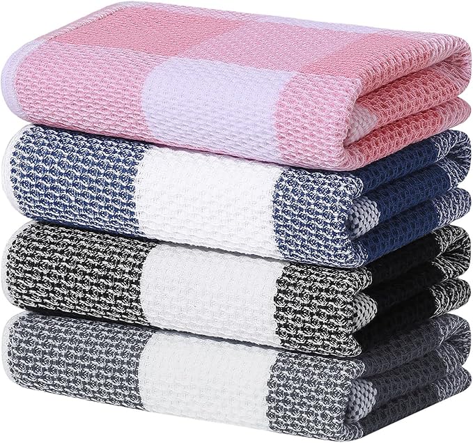 Homaxy 100% Cotton Waffle Weave Check Plaid Kitchen Towels, 13 x 28 Inches
