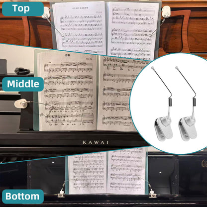 Piano Music Book Clip - Page Holder for Music Stand, Sheet Music Holders for Piano, Keyboard, Binders and Books, Essential Piano Accessories & Gift for Piano Players (White)