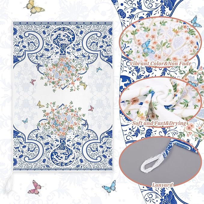Geyoga 6 Pcs Spring Floral Kitchen Towels Flamingo Dish Hand Towels Sunflower