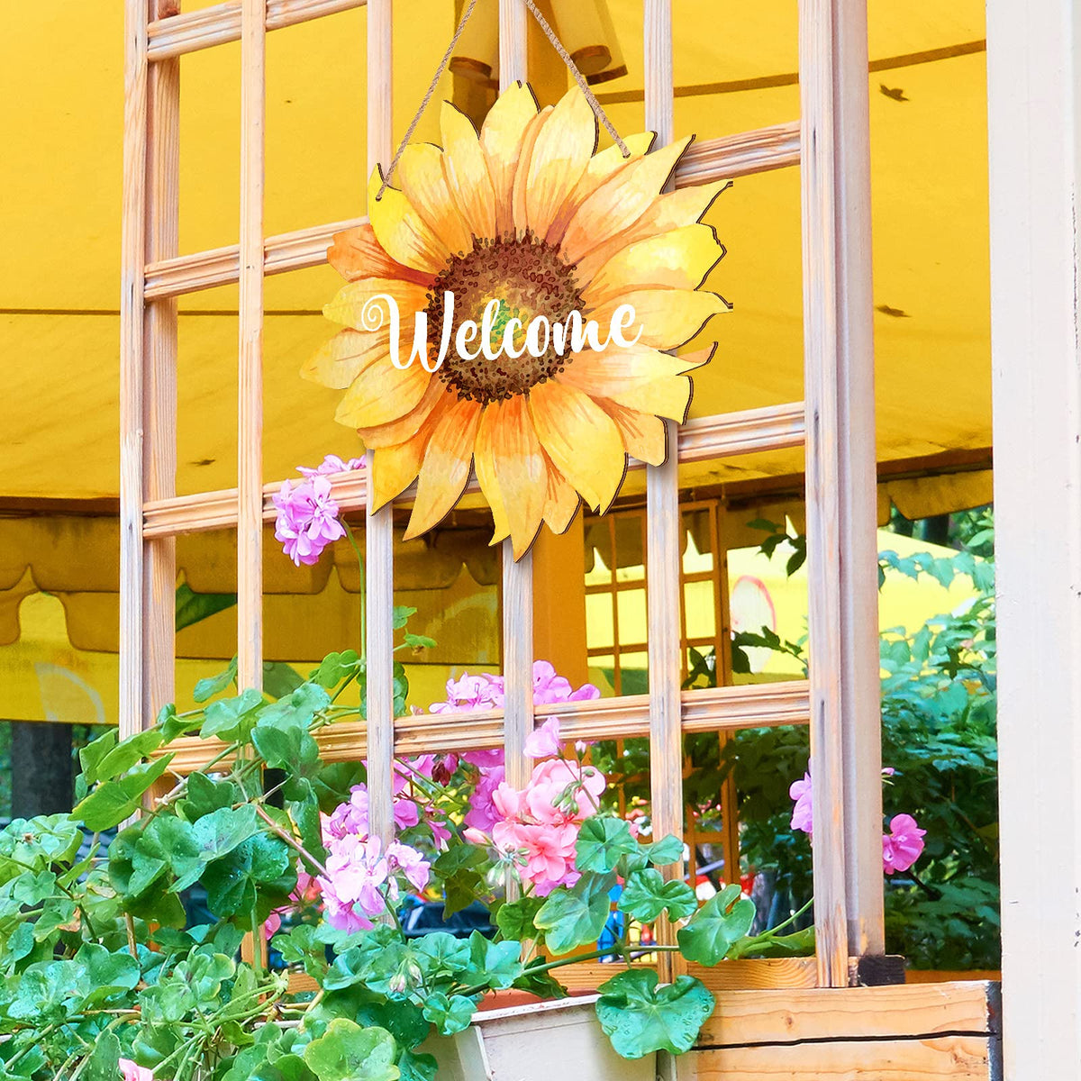 Sunflower Welcome Wood Door Hanger 12 Inch