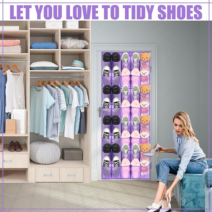 Windyun 40 Large over the Door Hanging Shoe Organizer Purple Mesh Pockets Shoe