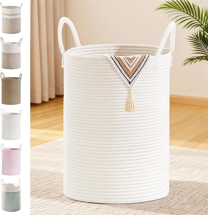 Tall Laundry Basket with Handles, 72L Portable Dirty Clothes Hamper, Boho