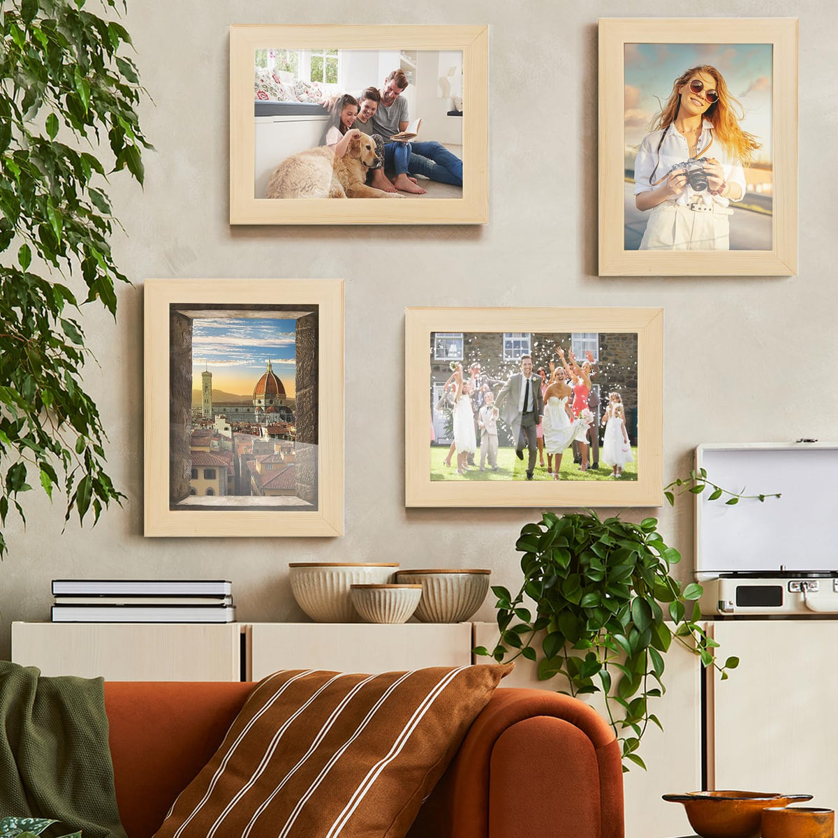 DOBVDLA 5x7 Picture Frame Set of 4, High Definition Glass for 5 x 7 Natural Solid Wooden Frames, Wall and Tabletop Display Thin Border Photo Frame Vertical or Horizontal Wall Hanging for Home Décor
