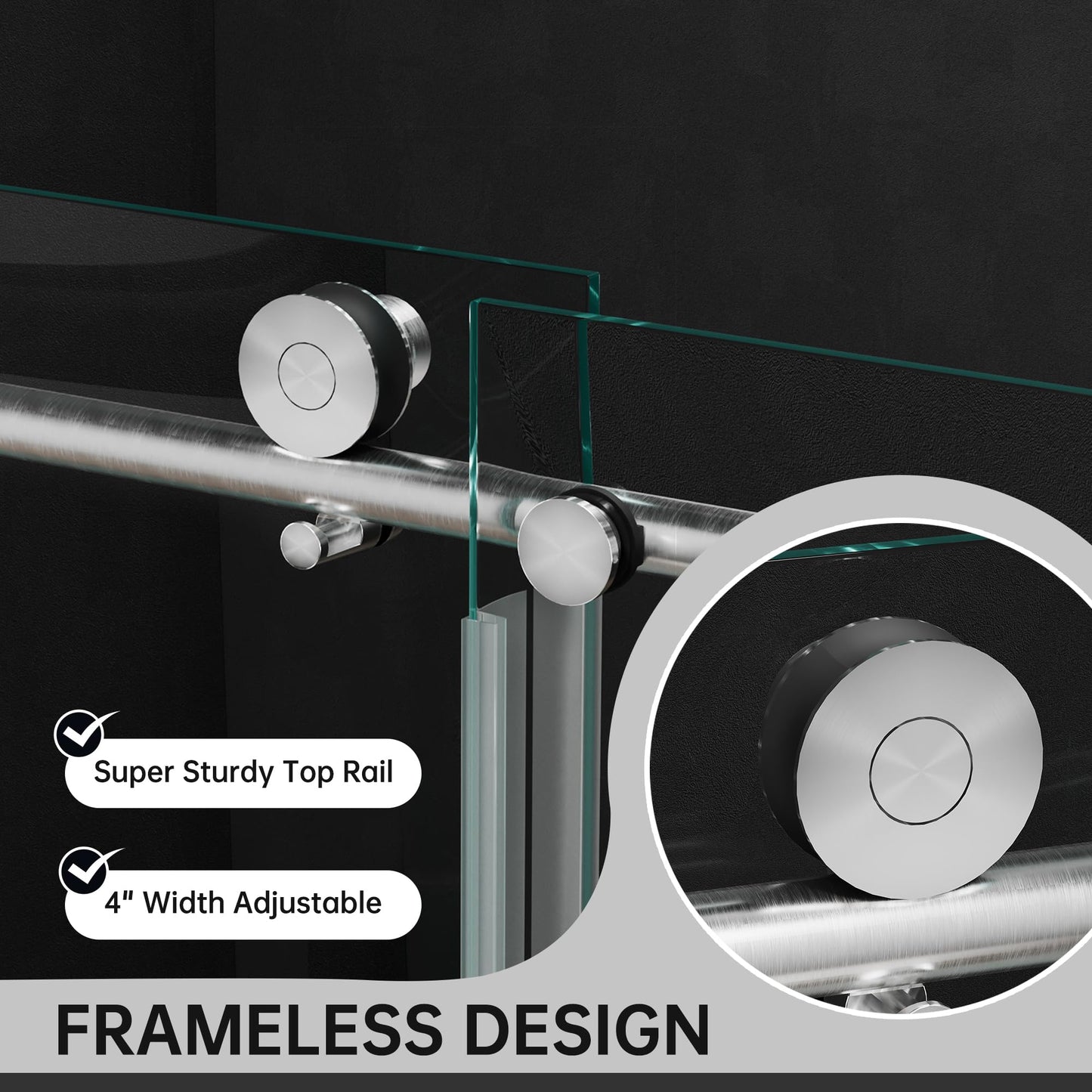 Frameless Sliding Shower Door 56-60 in W x 75 in H,Frameless Shower Door with 5/16" (8mm) Clear Tempered Glass,Silent Soft-Close Design,Brushed Nickel