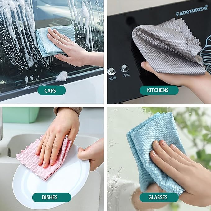 Fish Scale Microfiber Cleaning Cloth Steak Free Glass Window, Windshield