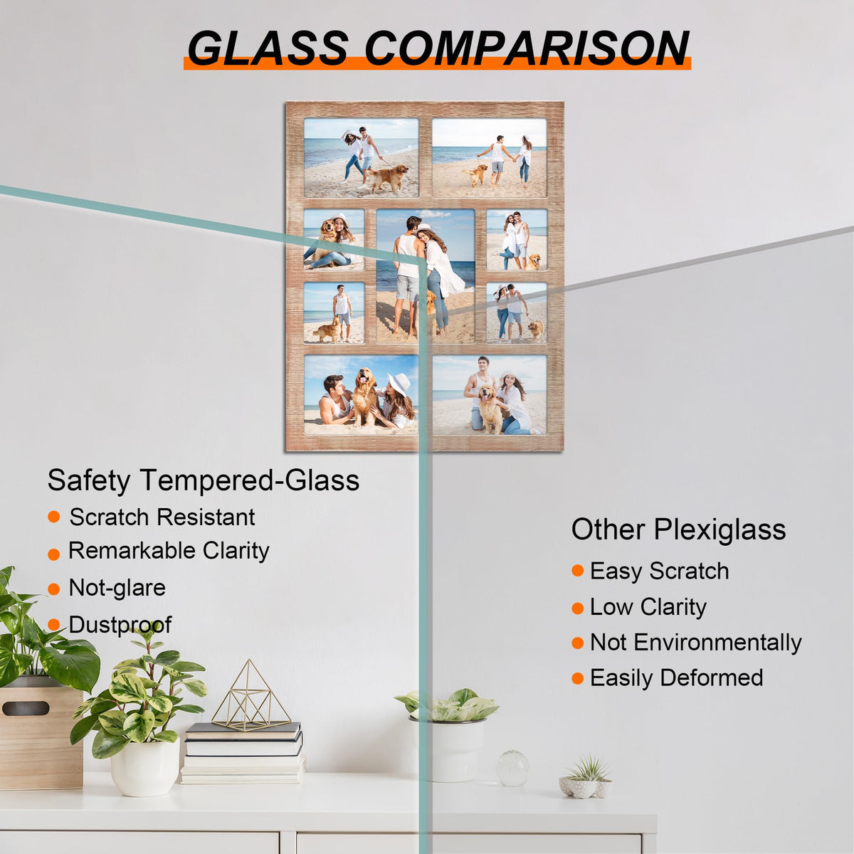 YESKAY Picture Frame Collage for 6x8 and 5x7 and 4x4 Photos - 9 Openings Rustic Brown Picture Frame with Real Glass,Family Picture Frames Wall Decor(1 Pack)