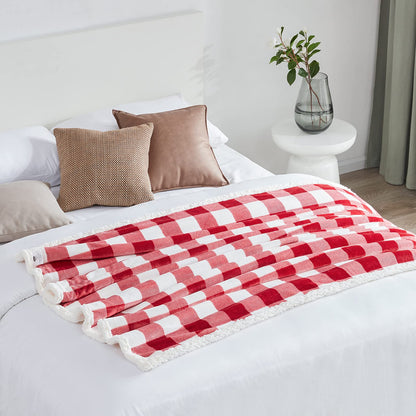 Touchat Sherpa Red and White Buffalo Plaid Christmas Twin Blanket 60" X 70", Fuzzy Fluffy Soft Cozy Blankets, Fleece Flannel Plush Microfiber Throw for Couch Bed Sofa (Red and White)