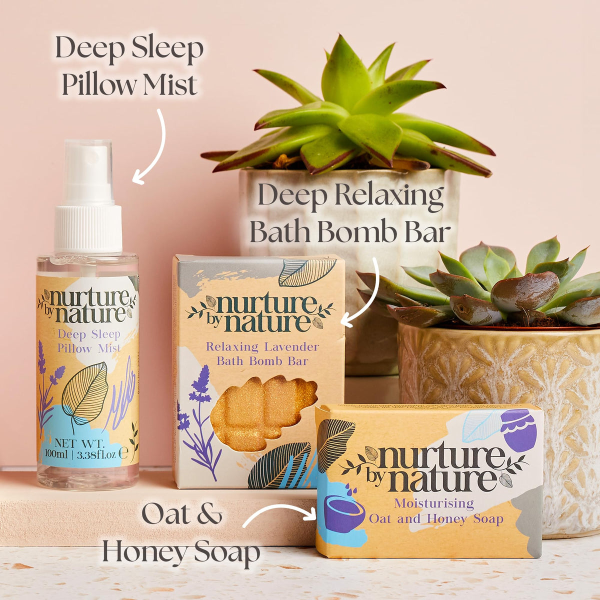 Nurture by Nature Spa Gifts for Women - Self Care Gift Set & Spa Gift Basket for Women, 6 Piece Bath Set with Candle, Bath Bomb, Salts & Pillow Spray - Relaxation Gifts, Mothers Day Gifts for Mom