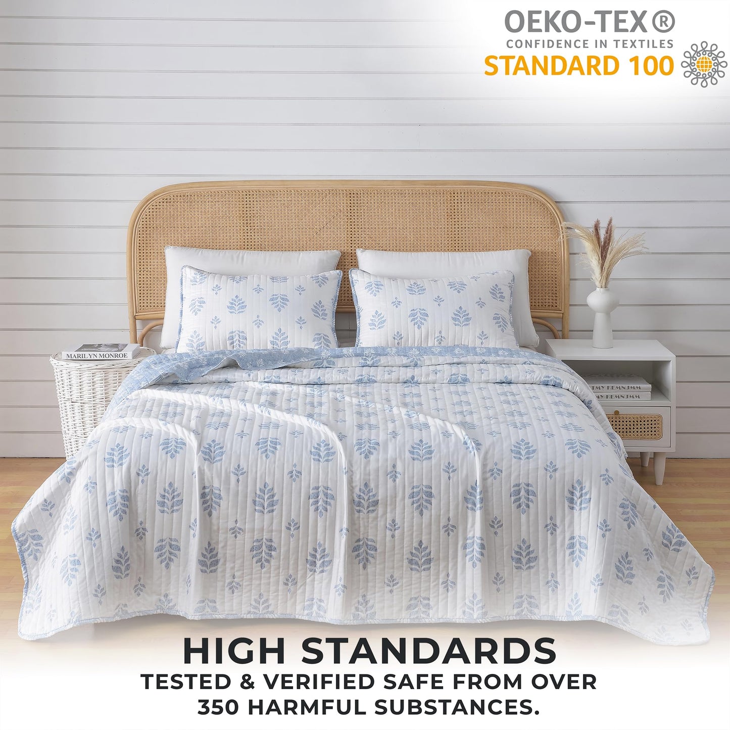 Great Bay Home Floral Full/Queen Quilt Set with Shams, French Floral Bedding Set, All-Season, Lightweight Bedspread. Reversible, Farmhouse Bedding. (Full/Queen, Colette).