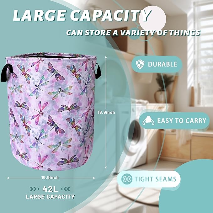Watercolor Dragonfly Laundry Basket Foldable
