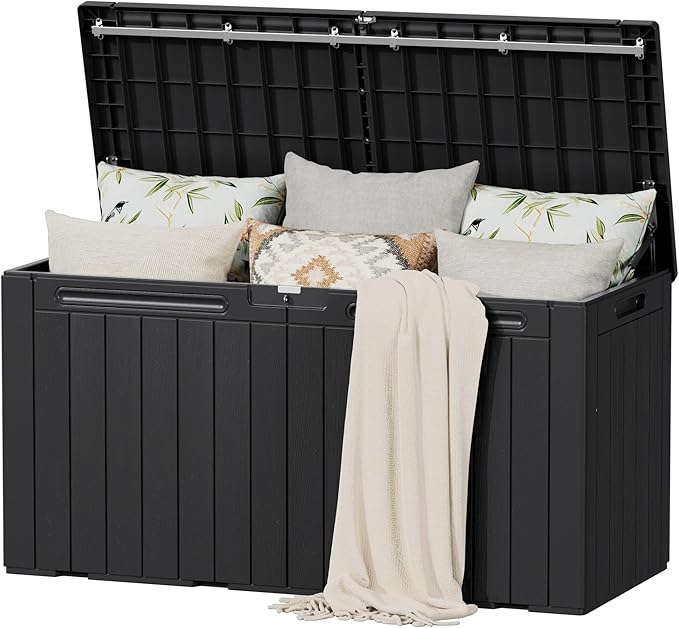 Flamaker Resin Deck Box 100 Gallon Large Lockable Outdoor Storage Box Waterproof for Patio Cushions, Tools, Pool Accessories (Black)