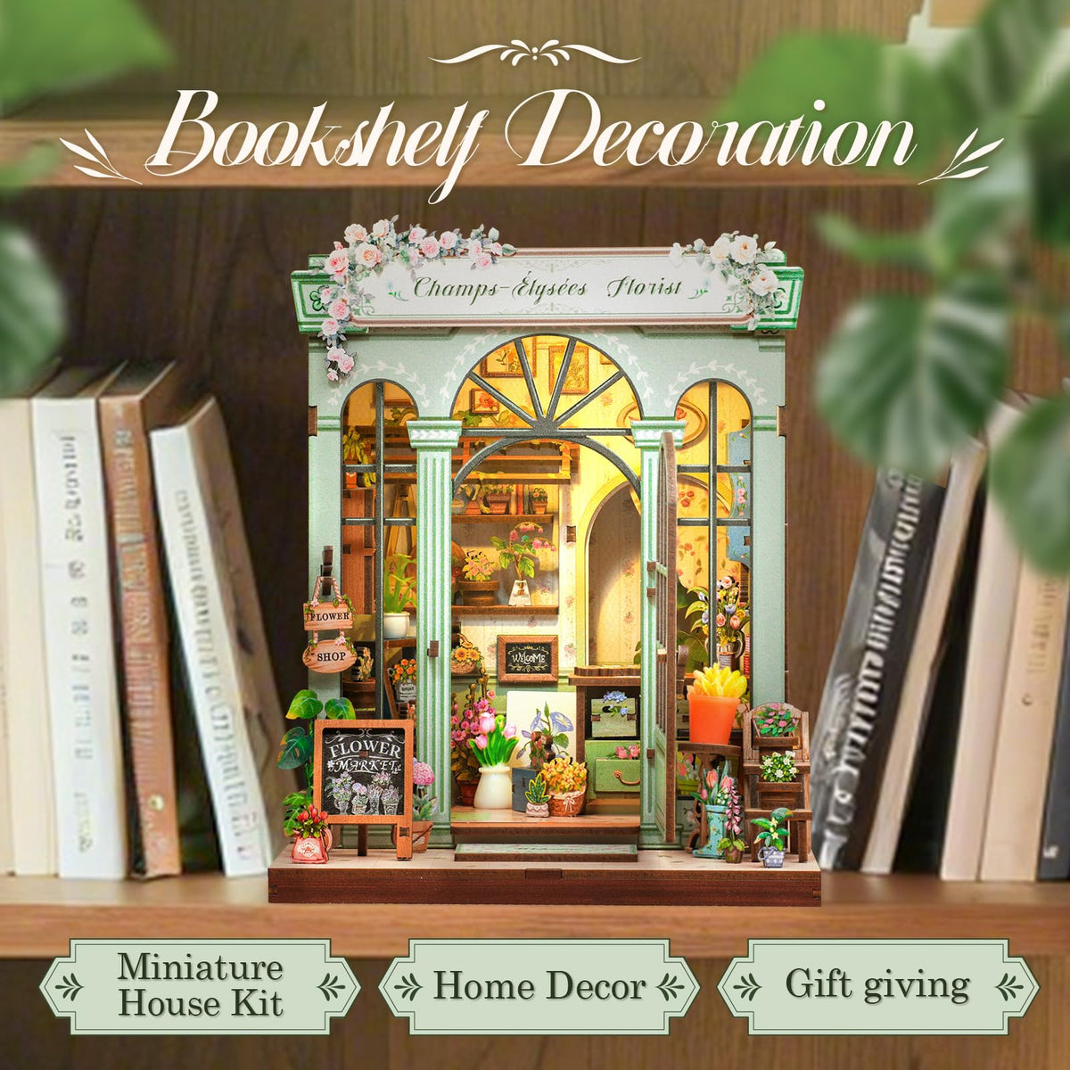 CUTEBEE Book Nook Kit, DIY Miniature House Kits for Adult and Teens, Dollhouse Tiny Booknook Garden House Bookshelf, DIY Craft Gifts for Family and Friends