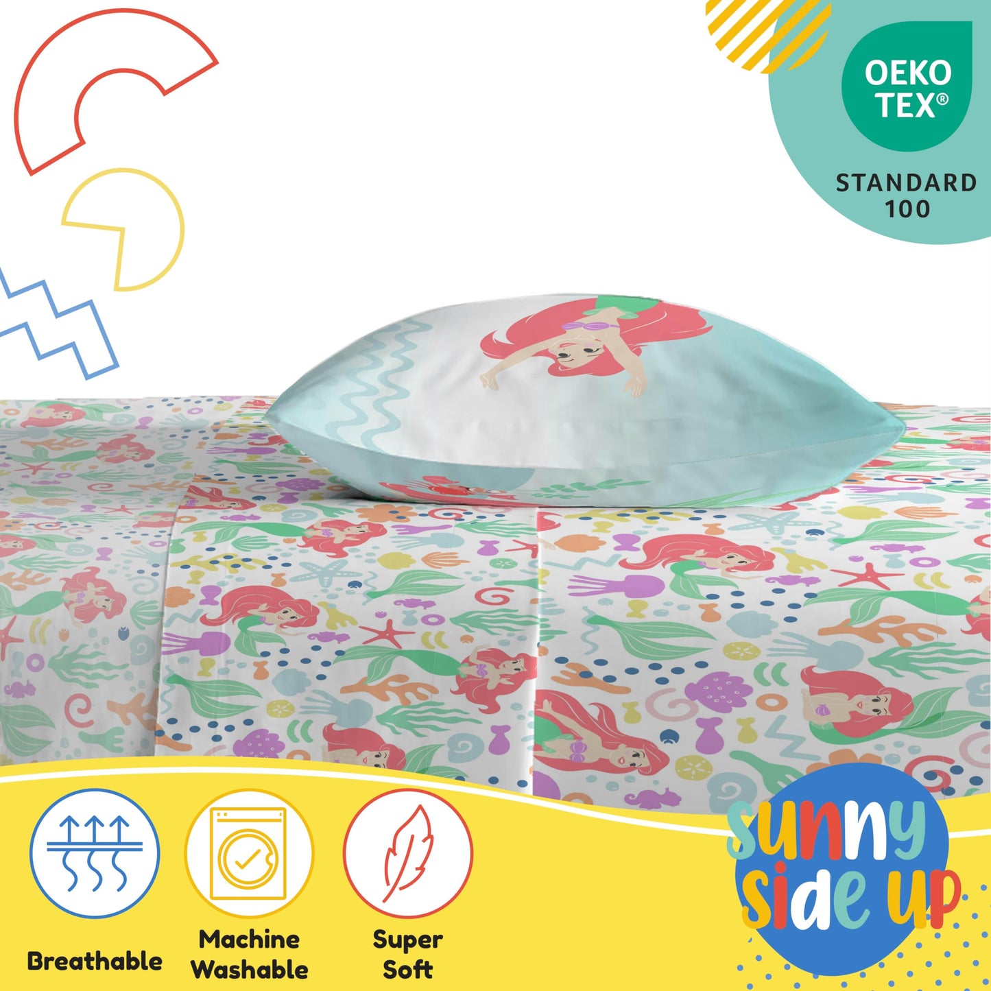Sunny Side Up Disney The Little Mermaid Twin Sheet Set - 3 Piece Kids Bedding Set Includes Pillow Cover - Super Soft Ariel Microfiber Sheets