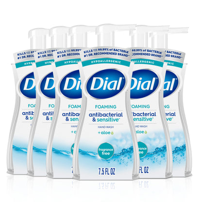 Dial Antibacterial Foaming Hand Soap, Fragrance Free, 7.5 fl oz (Pack of 6)