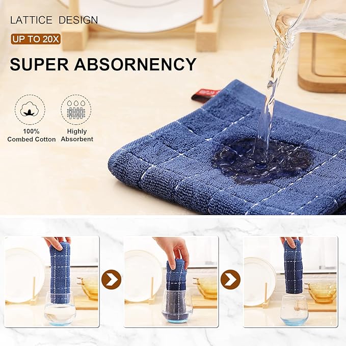 Mordimy 100% Cotton Terry Cloth Dish Cloths, Soft and Absorbent Checkered Dish
