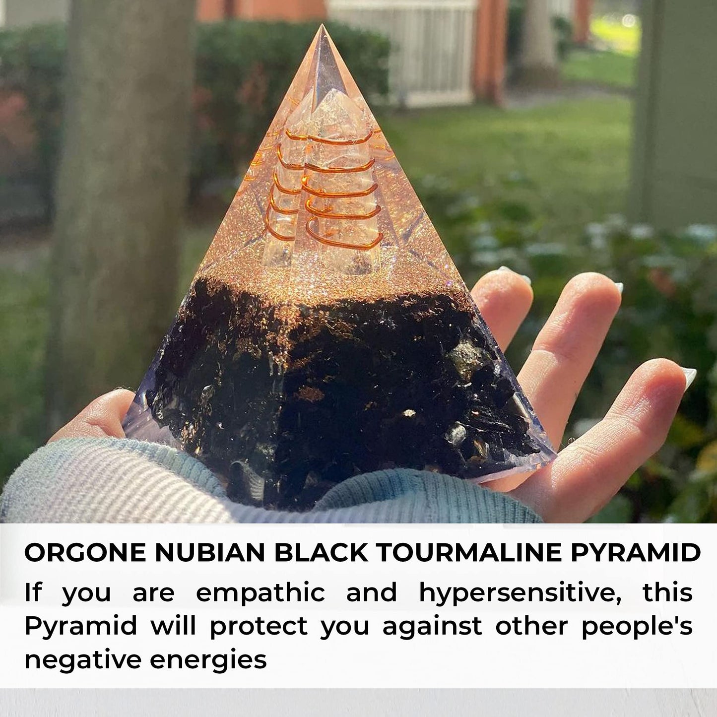 Orgone Pyramid-Black Tourmaline-Crystal-Chakra Balancing Orgone Energy Generator- Nubian Orgonite Pyramid for Spiritual Healing, Meditaion, Yoga, Reiki Gifts, Office and Home Decor