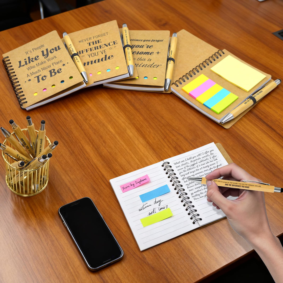 240 Pcs/120 Sets Employee Appreciation Gifts Bulk - Inspirational Spiral Notebooks with Motivational Pens, Thank You Gifts, Valentines Gift for Staff, Coworkers,Teacher, Team, Nurse, Office & School