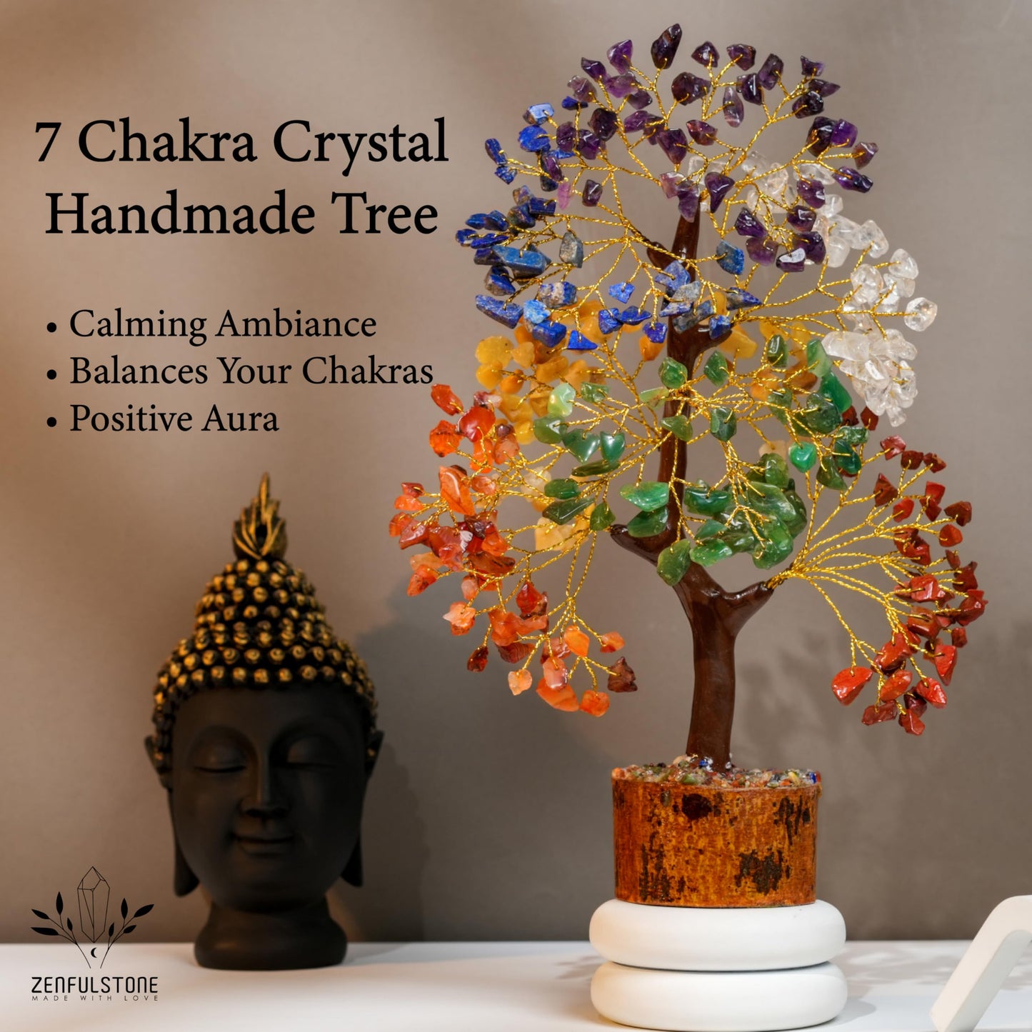 7 Chakra Tree of Life Crystal Tree for Home, Office, and Desk Decor | Handmade Bonsai Trees for Positive Energy, Healing & Money | Good Luck Gift for Thanksgiving & Christmas for Women, Mom & Dad