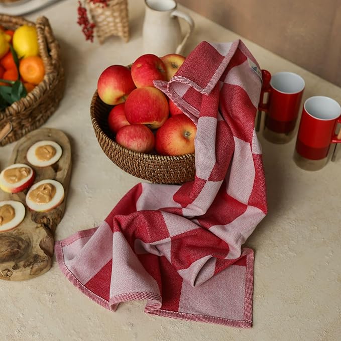 sea me at home Kitchen Towels, French Jacquard 100% Cotton Gingham Check Tea