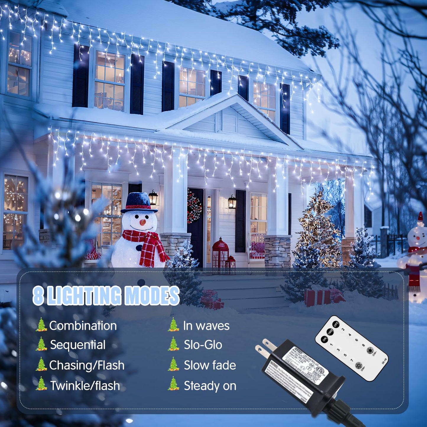 JMEXSUSS 400 LED White Christmas Icicle Lights, 38.8ft Connectable Icicle Lights for Outside Outdoor Indoor Plug in, String Light for House Patio Party Room Holiday Christmas Decorations