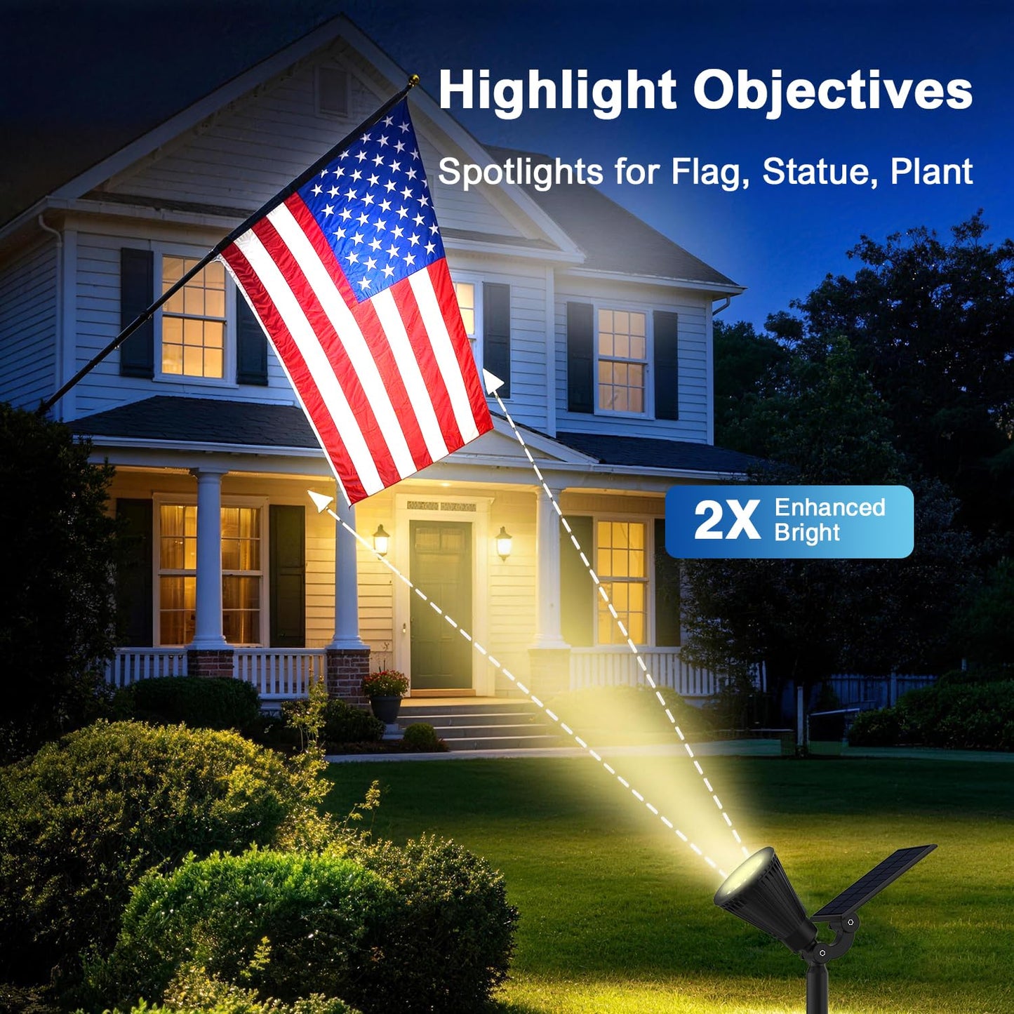 JEJOT 1 Pack Solar Lights Outdoor Waterproof,Warm White Light,2 Lighting Modes,Solar Powered Spotlights for Yard Garden Solar Spot Lights for Flag Landscape Auto On/Off