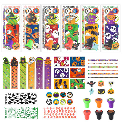 SpringFlower 168pcs Halloween Party Favors For Kids, Halloween Stationery set , Halloween Goody Bag Fillers including Pencil, Eraser, Ruler, Notepad, Stamper, Sticker For Trick or Treat