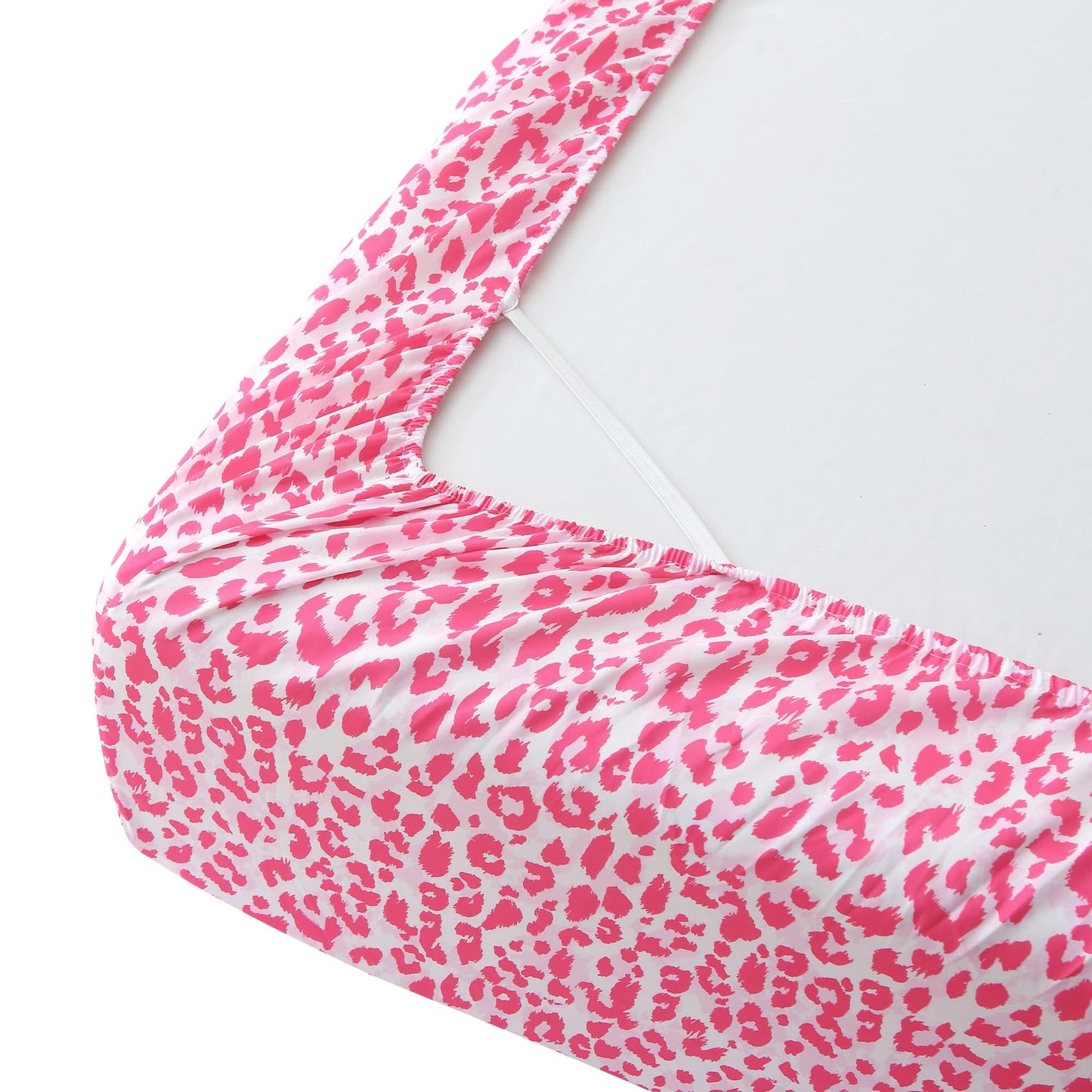 Mooreeke Leopard Cheetah Printed Queen Bed Sheets, Soft Microfiber Bedding Sheets & Pillowcases, Deep Pocket Non-Slip Fitted Queen Sheet, Pink Animal Pattern Bedsheets