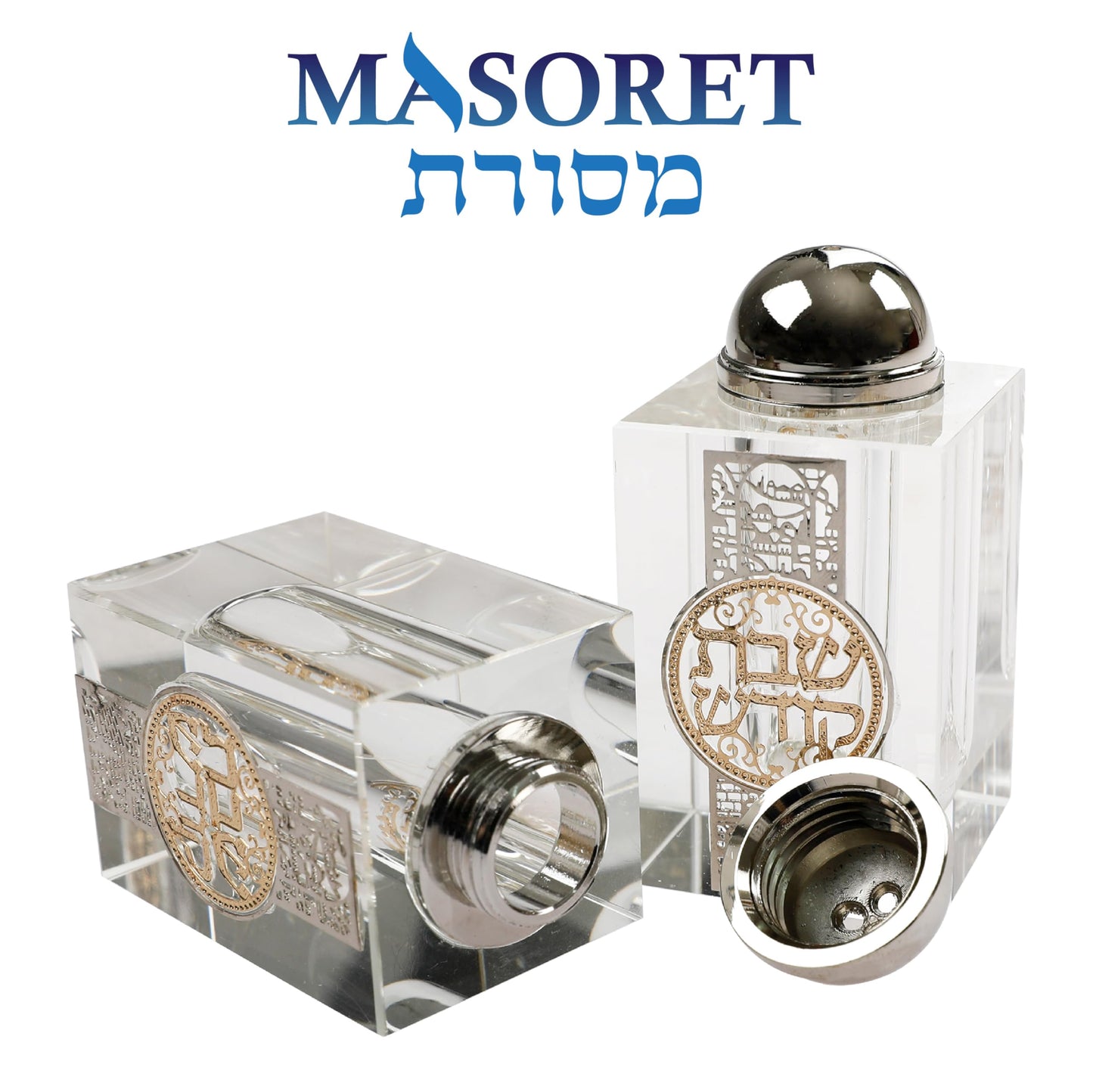 Crystal Salt Shaker for Shabbat Table 3.2" Tall Fine Laser Cut (Set 2)