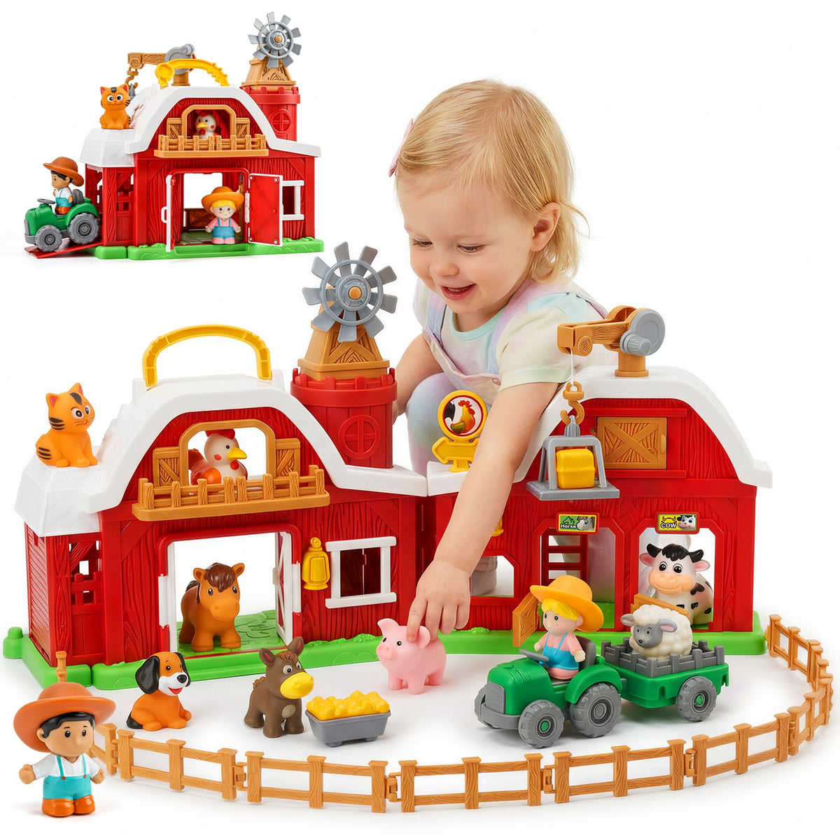 30-Piece Upgraded Farm Animal Big Barn Playset Gifts for Toddlers Christmas|Montessori Learning Toys for 18 Months Olds Girls Boys|Pretend Animal with Tractor Birthday Gifts for 2 Years