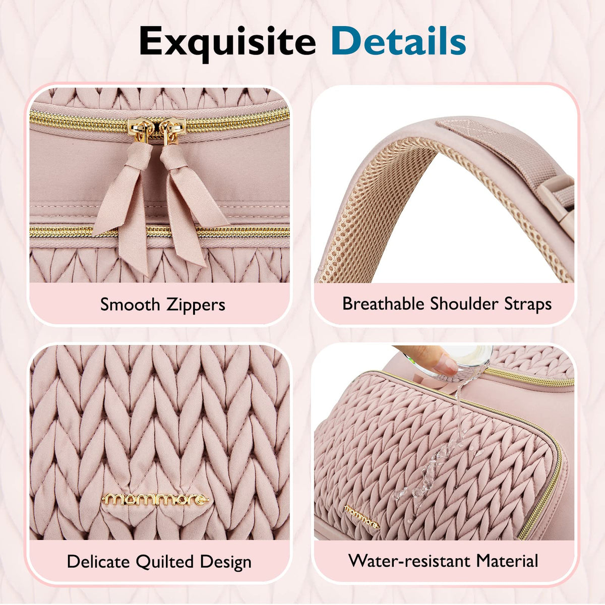 mommore Diaper Bag Small Diaper Backpack Stylish Baby Backpacks Travel Mini Maternity Bags with Insulated Pockets, Changing Pad, Stroller Straps