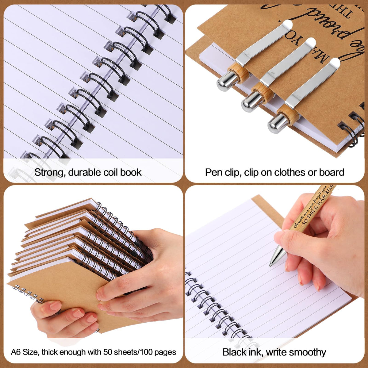 Honoson Spiral Notebooks Sets Teacher Appreciation Gifts Bulk Inspirational Journals with Retractable Bamboo Pens Encouragement Notepad Thank You Gifts for Staff Employee Coworker(30 Sets)