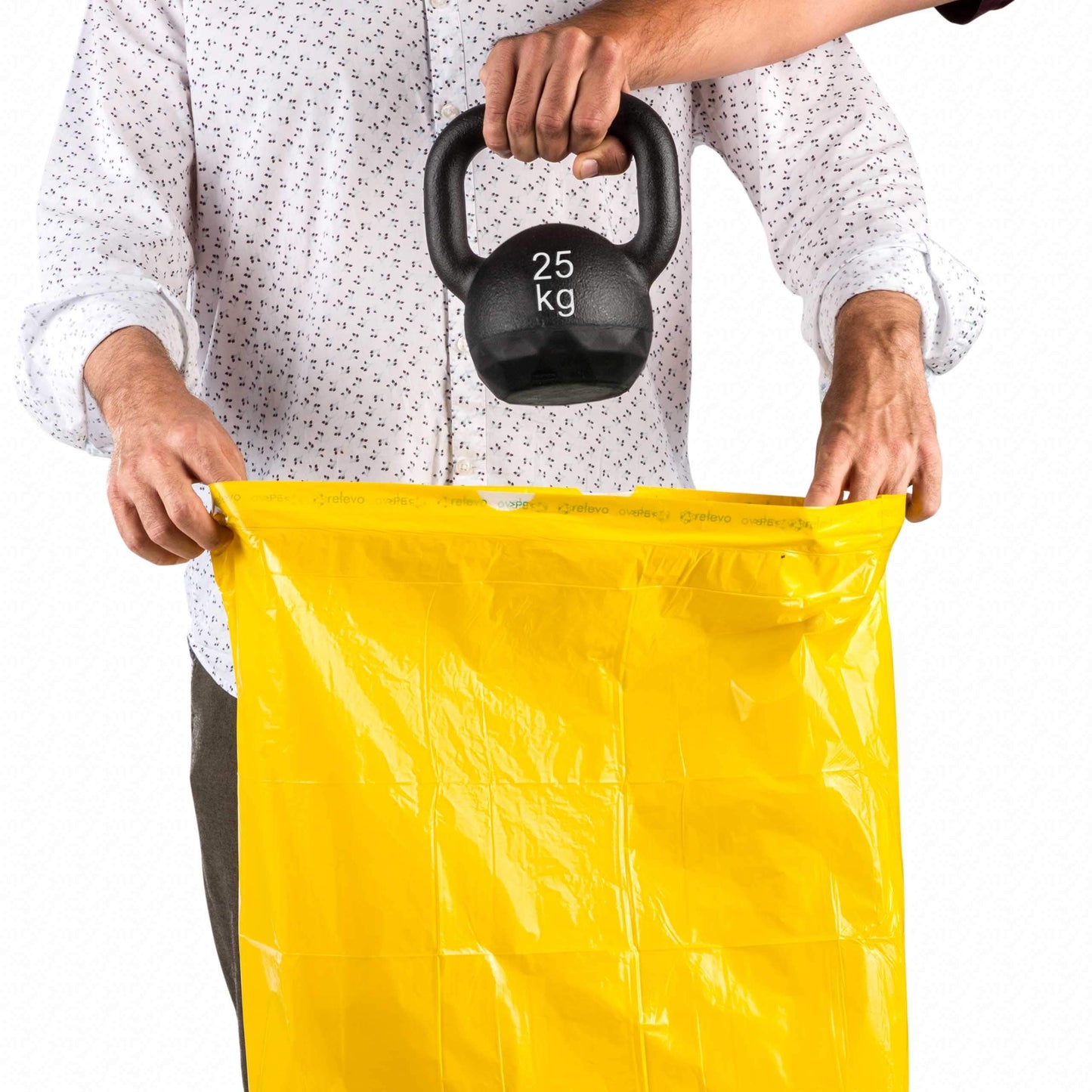 Relevo 30 Litre Bin Bags – Made from 100% Recycled Material. Yellow Bin Bags 30L – 55 cm x 60 cm. Includes 45 units of Pedal Bin Liners with Drawstrings.