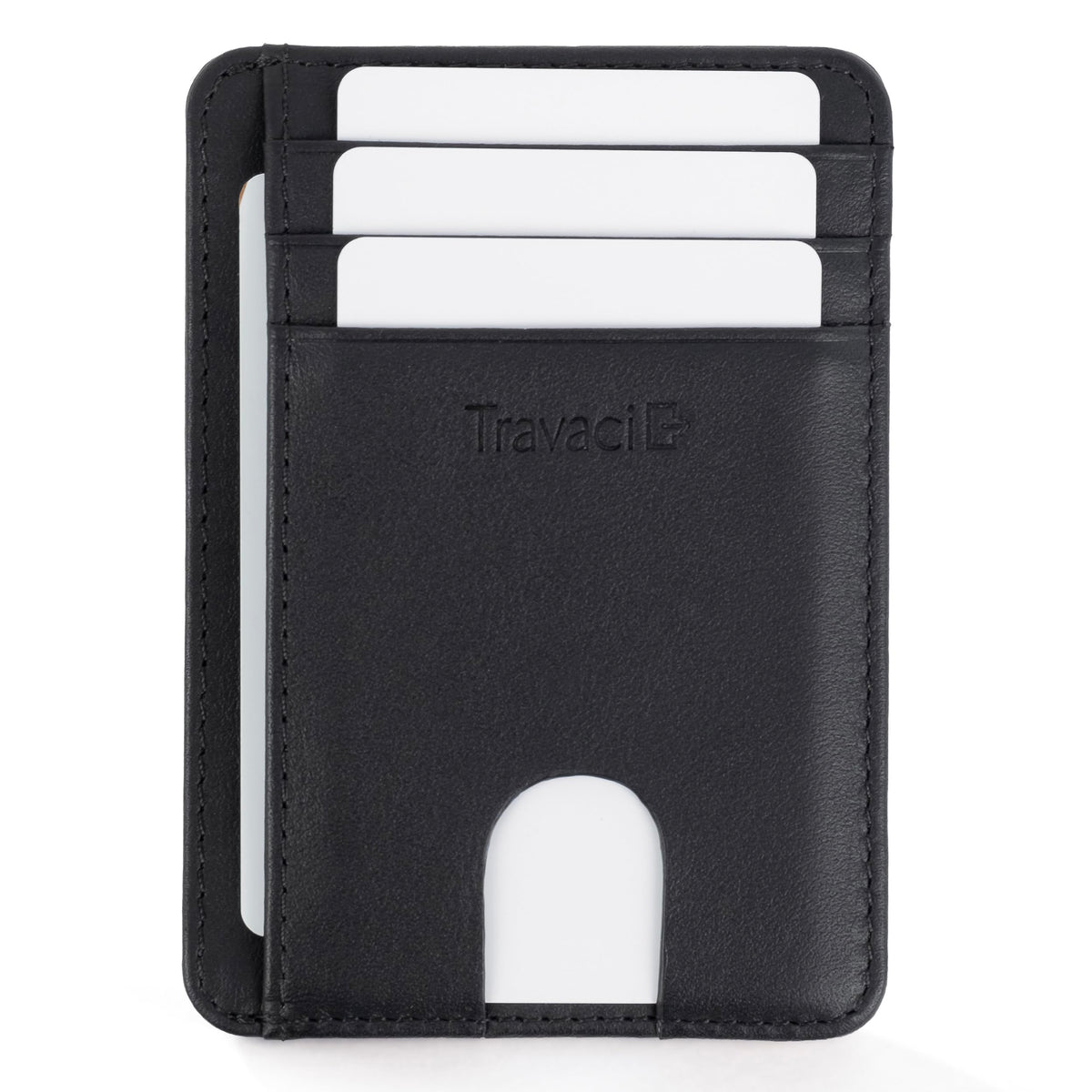 Travaci Full Grain Leather Slim Wallet for Men and Women - Small Minimalist Wallet and Leather Card Holder - Thin Front Pocket Credit Card Holder - Black