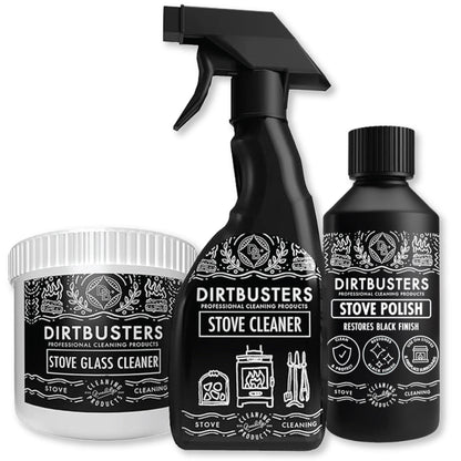 Dirtbusters Stove Cleaning Care Kit, With Exterior Spray, Glass Cleaner Paste & Stove Polish, Clean, Protect & Restore Log Burners & Grates