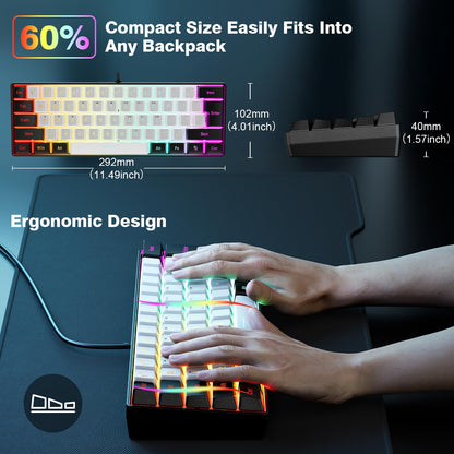 Snpurdiri 60% Wired Gaming Keyboard, RGB Backlit,Ultra-Compact Mini Keyboard with Detachable Cable,Black and White Color