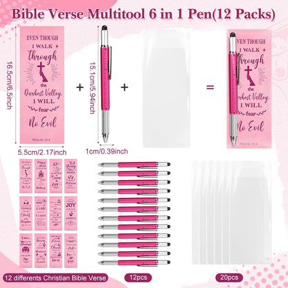 Pajean 24 Sets Christian Gifts for Women Include 6 in 1 Multitool Pens with Religious Bible Verse Scripture Bookmarks for Mother Day Nurses Teacher Employee Church Sunday School Office Favors Supplies