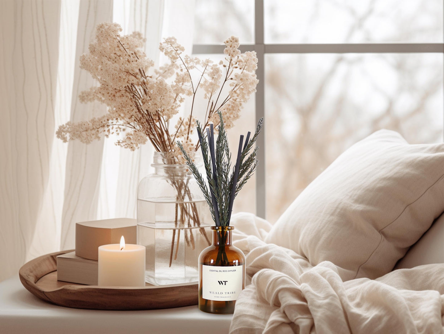 WEALD TRIBE Flower Reed Diffuser Set Vanilla Cinnamon Scent for Bathroom Air Fresheners | 4.0 fl oz Essential Oils with Sticks Home Fragrance Defusers | House Bedroom Office Shelf Decor & Gift