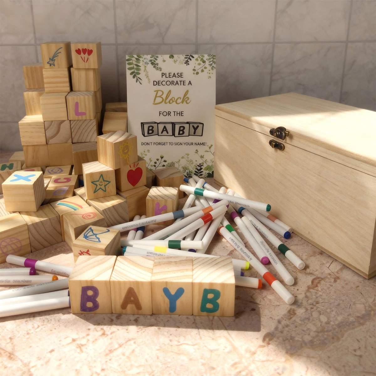 98 Pcs Baby Shower Games Sign Kit, Wooden Blocks to Decorate
