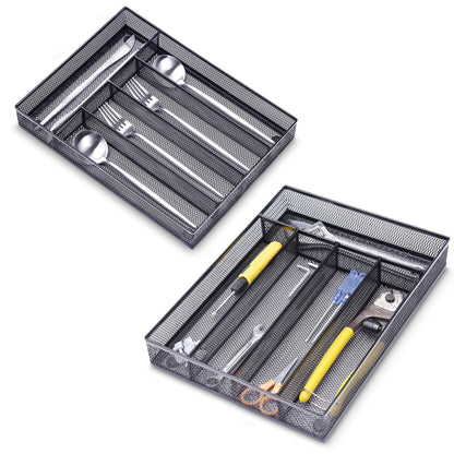 WuGeShop Office Desk Drawer Organizer, 5 Compartments Mesh Drawer Organizer Tray for Storage Art Supplies, Stationery, Black