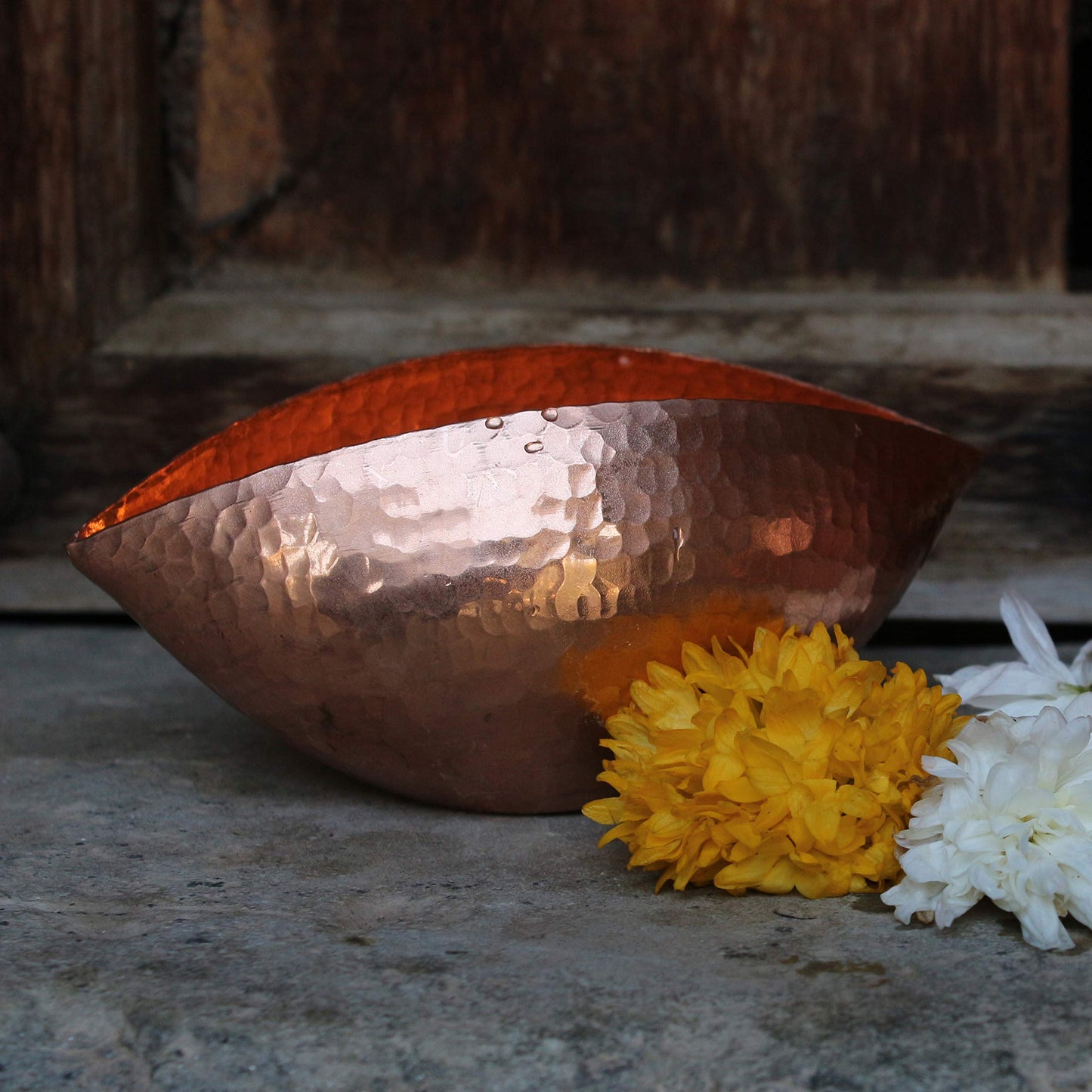 DeKulture Handmade Pure Copper Trinetra Pod Votive T Light Holder Candle Bowl Diya | Ideal for Home Table Decoration, 5x2.5x2.75 (LWH) Inches